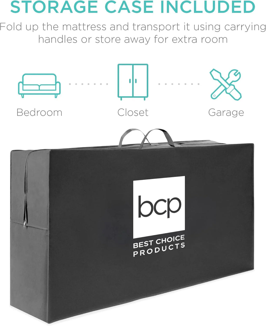 Best Choice Products 4in Portable Queen-Size Mattress, Tri-Fold Mattress for Camping, Guest, Toddler, Foam Plush w/Carry Case - Grey