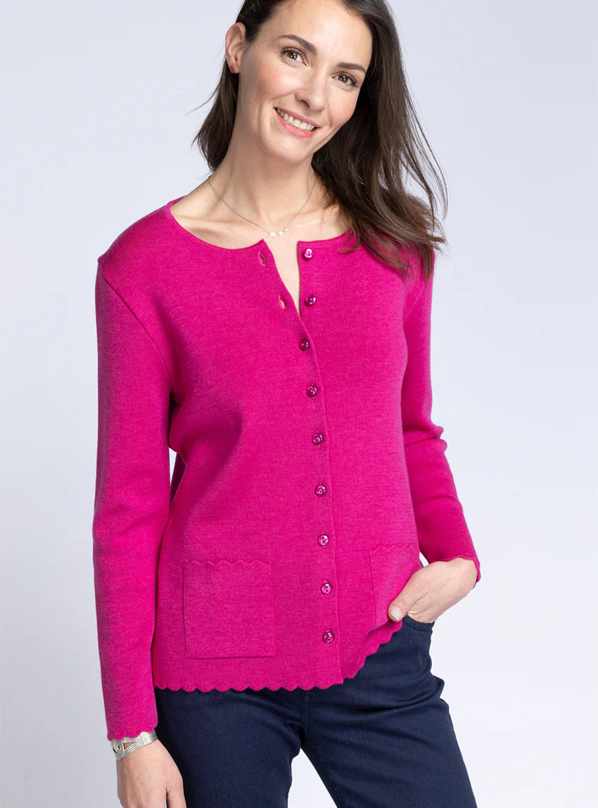 Cardigan femme en laine mérinos Rose Framboise