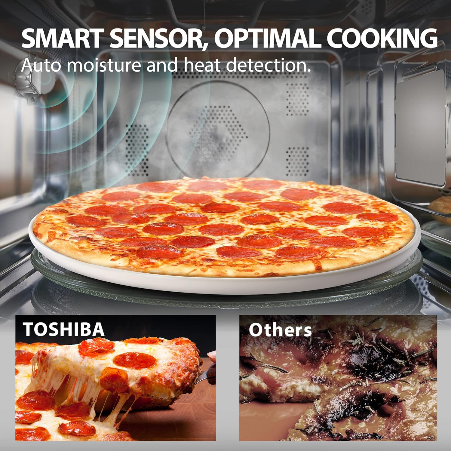 TOSHIBA 4-in-1 ML-EC42P(SS) Countertop Microwave Oven, Smart Sensor, Convection, Air Fryer Combo, Mute Function, Position Memory 13.6′′ Turntable, 1.5 Cu Ft, 1000W, Silver