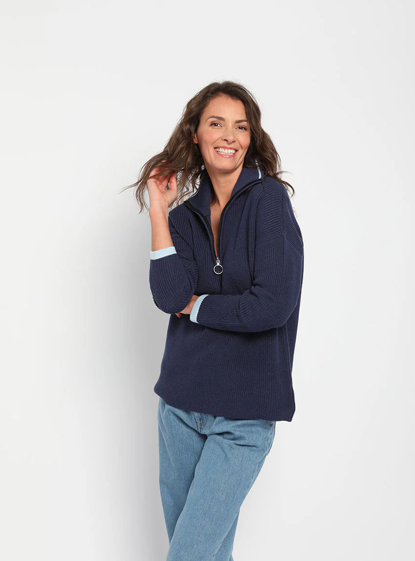 Pull col camionneur femme bleu marine