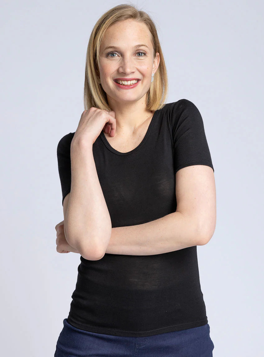 T-shirt femme laine et soie noir