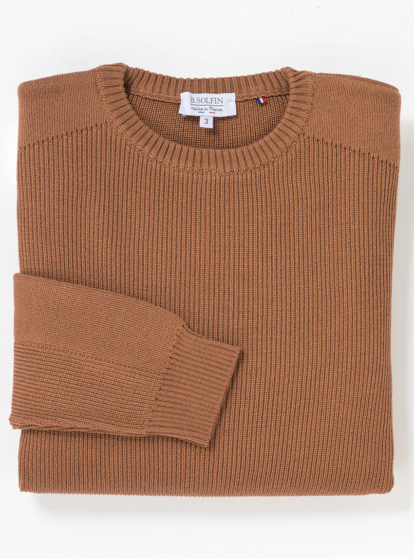 Pull homme col rond en laine beige cuivre