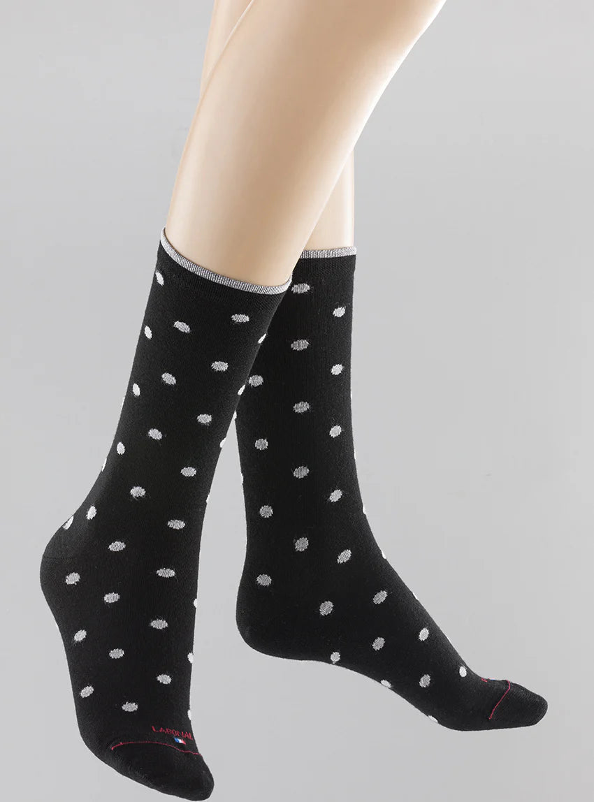 Mi-chaussettes mixtes à pois gris