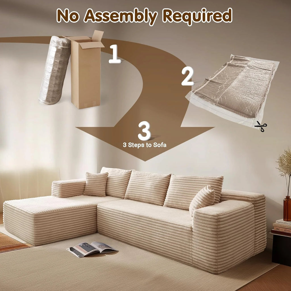 ovios 104 Cloud Sectional Couch with L-Shape Chaise,Modern Modular Sofa with Deep Seat, Upholstered Couches for Living Room Bedroom,No Assembly Required, Grey (Plush Corduroy Fabric)