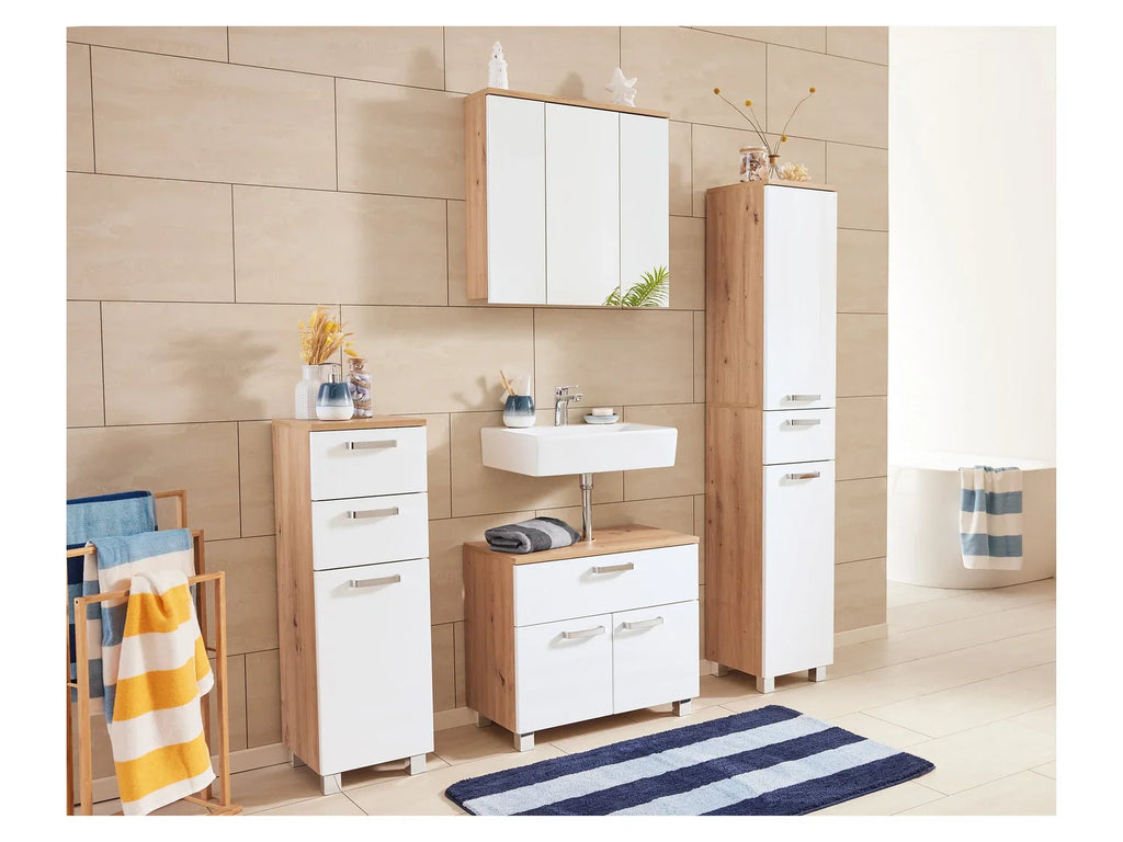 LIVARNO home Meuble de salle de bains Palermo, 32 x 98,8 x 33 cm, blanc/imitation chne