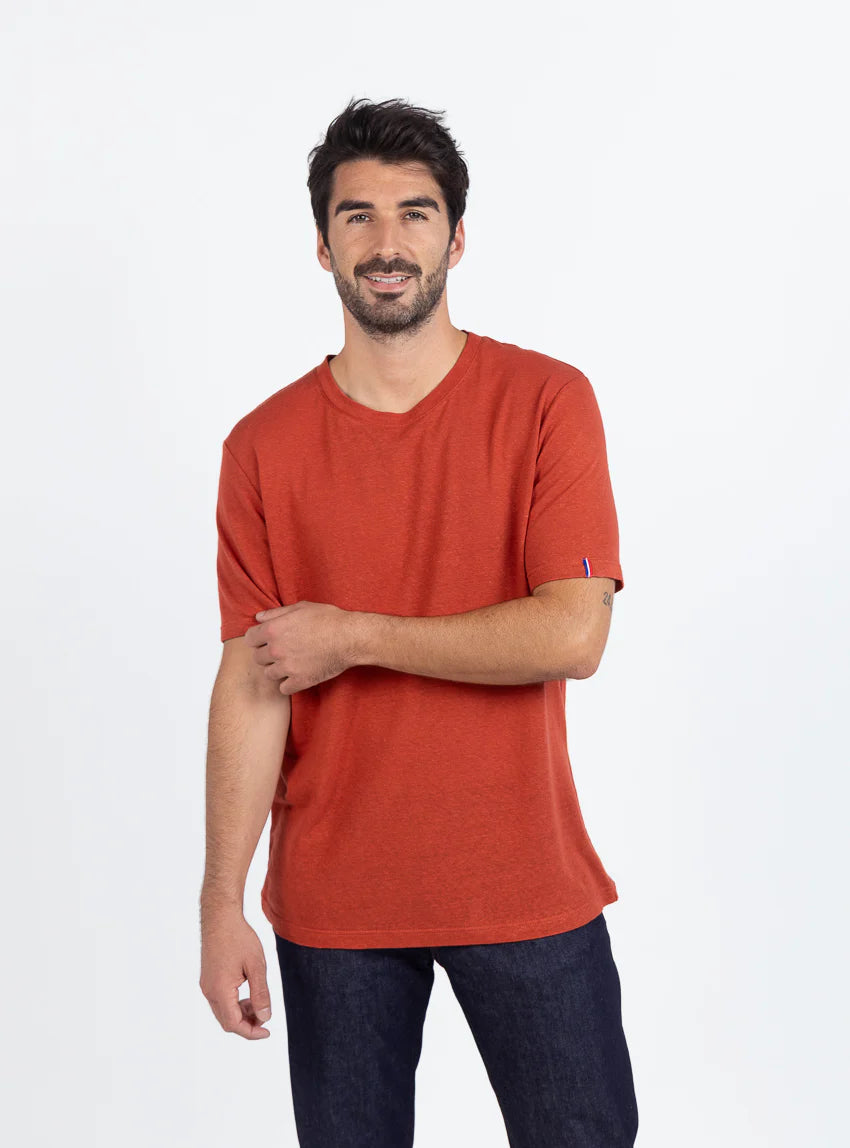 Tee-shirt homme en lin orange terracotta