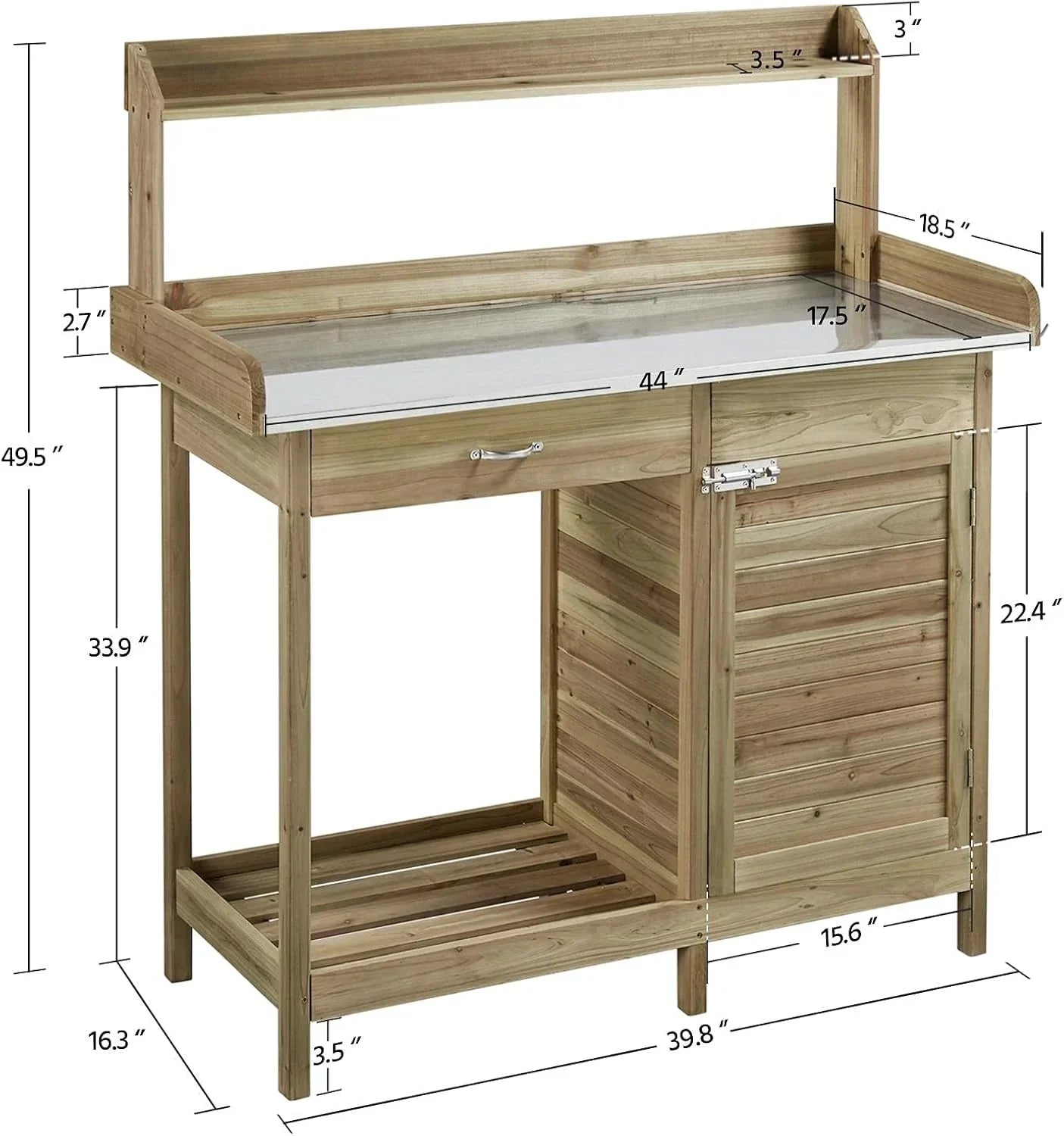Yaheetech Outdoor Garden Potting Bench Table Work Bench Metal Tabletop Cabinet Drawer