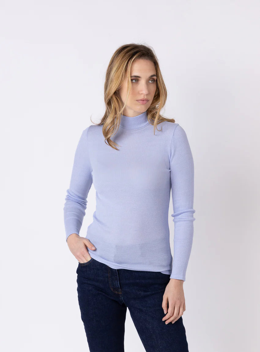 Pull chaussette femme col montant bleu ciel