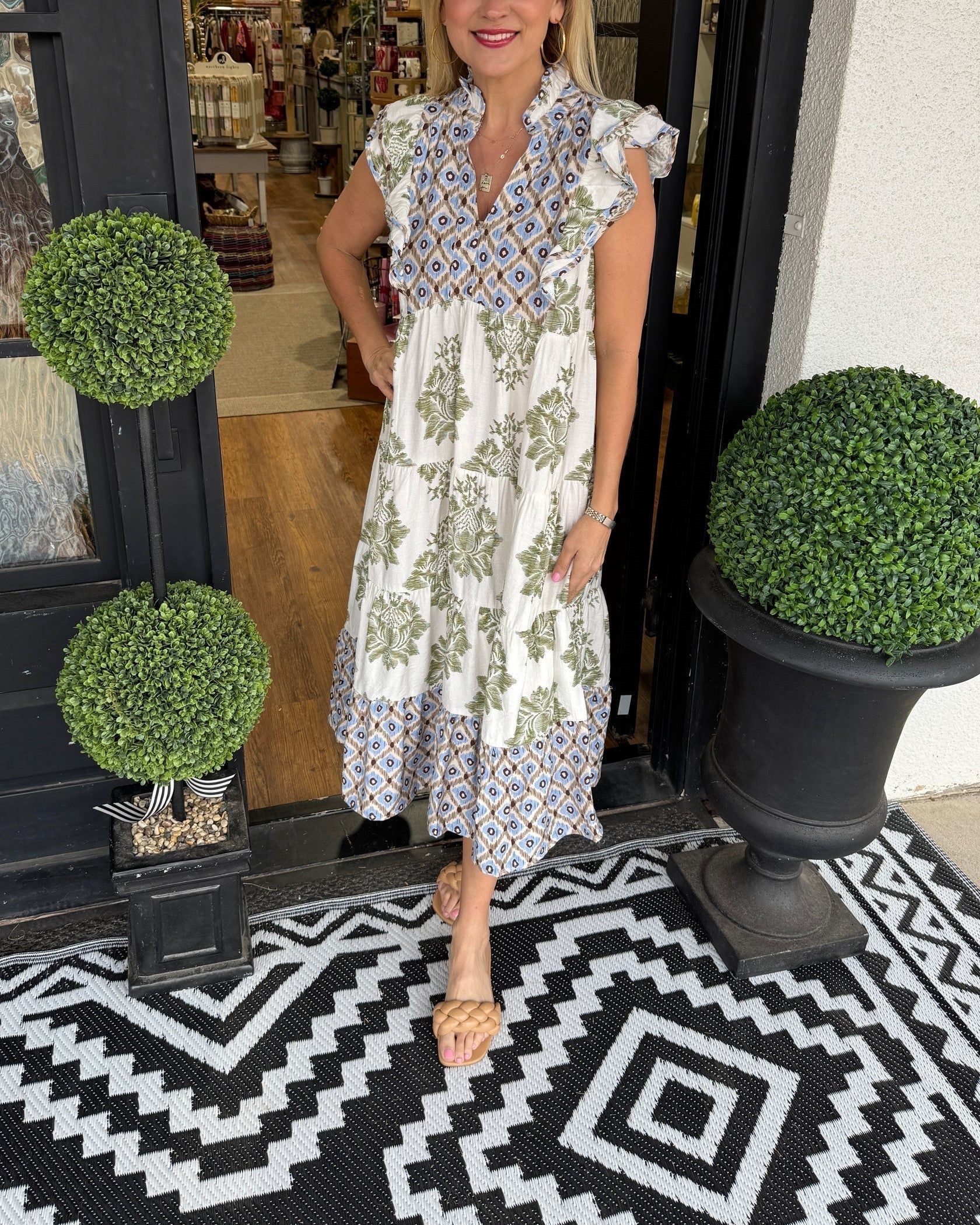 Robe longue à imprimé floral avec manches volantées pour femme