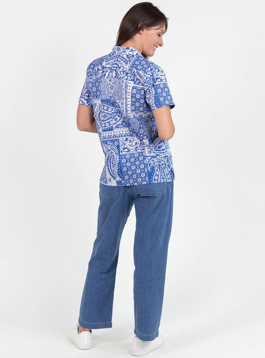 Chemisier en coton rayé bleu atlantique