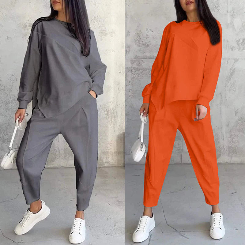 💕Conjunto de sudadera de manga larga con bajo irregular y pantalones para mujer