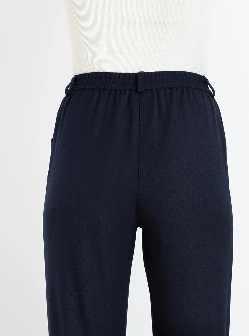 Pantalon femme en laine bleu marine