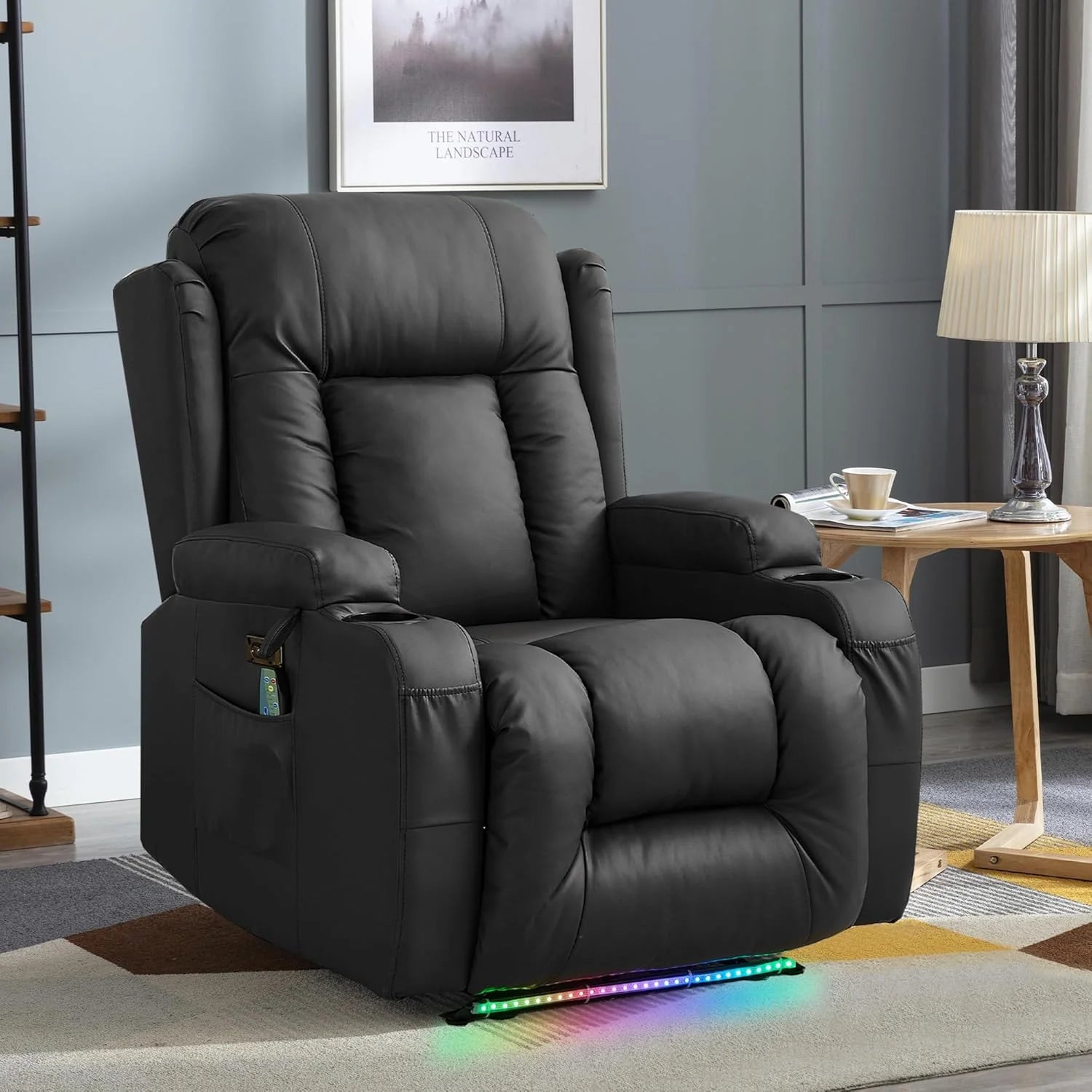 TUNYI Power Loveseat Recliner Sofa with Massage & Heat Home Theater Seating with Console Electric Recliner RV Sofa with USB/Outlet/Storage/Side Pocket/LED Light/Speaker (Brown, Loveseat)