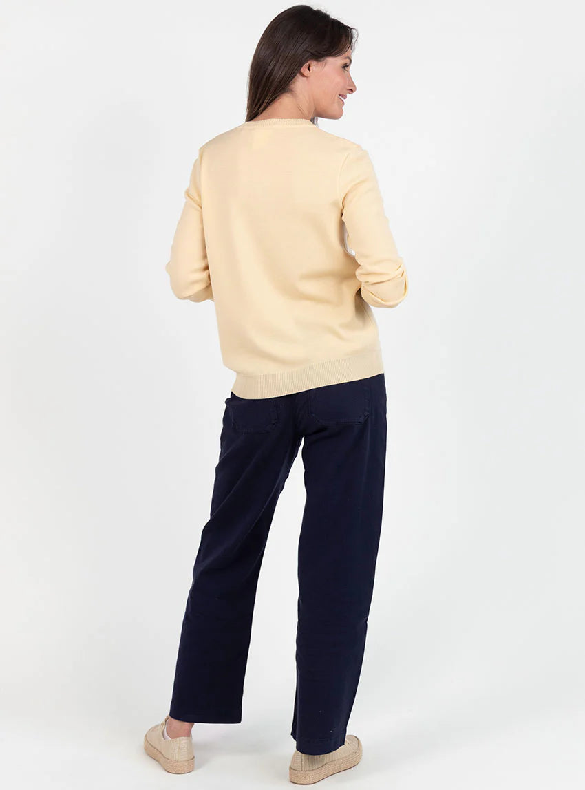 Pull femme en laine mérinos col rond jaune léger
