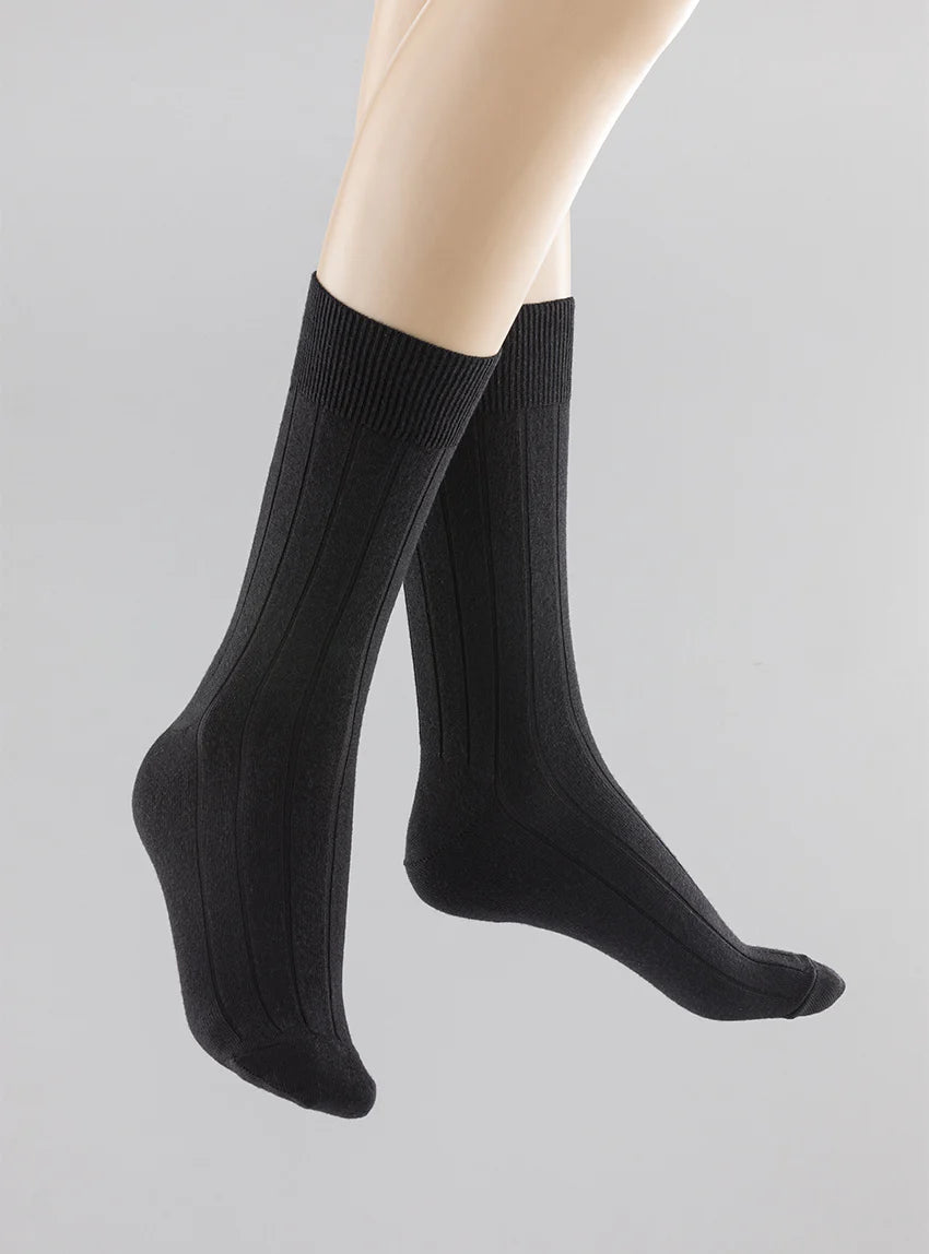 Mi-chaussettes mixtes laine et soie noire