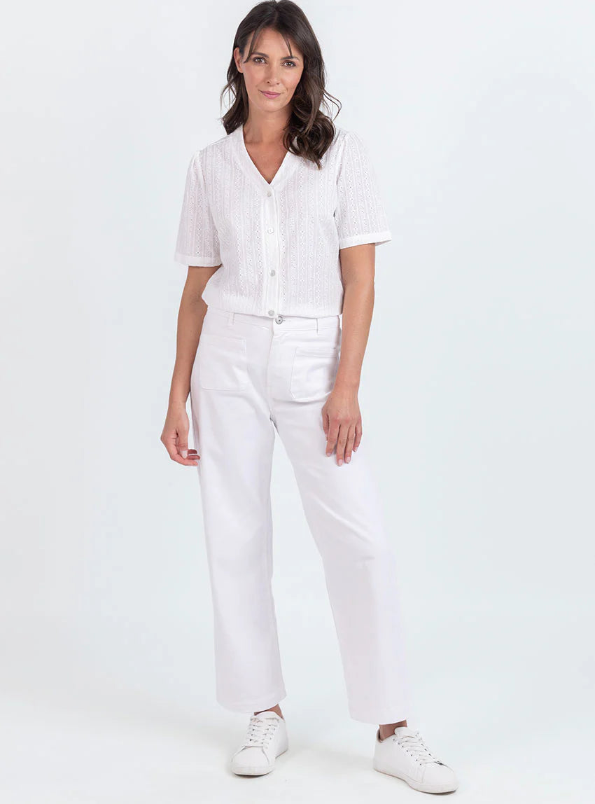 Chemisier femme brodé en coton blanc naturel