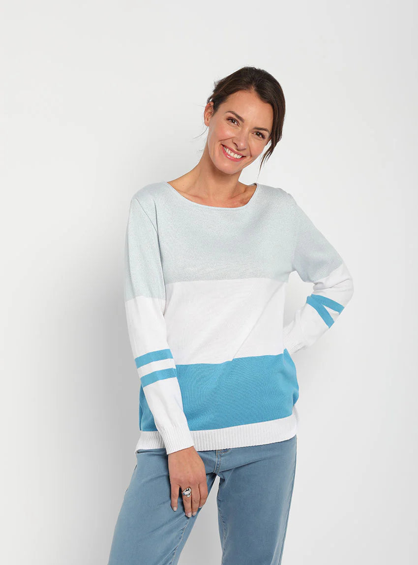 Pull femme rayé bleu pacifique