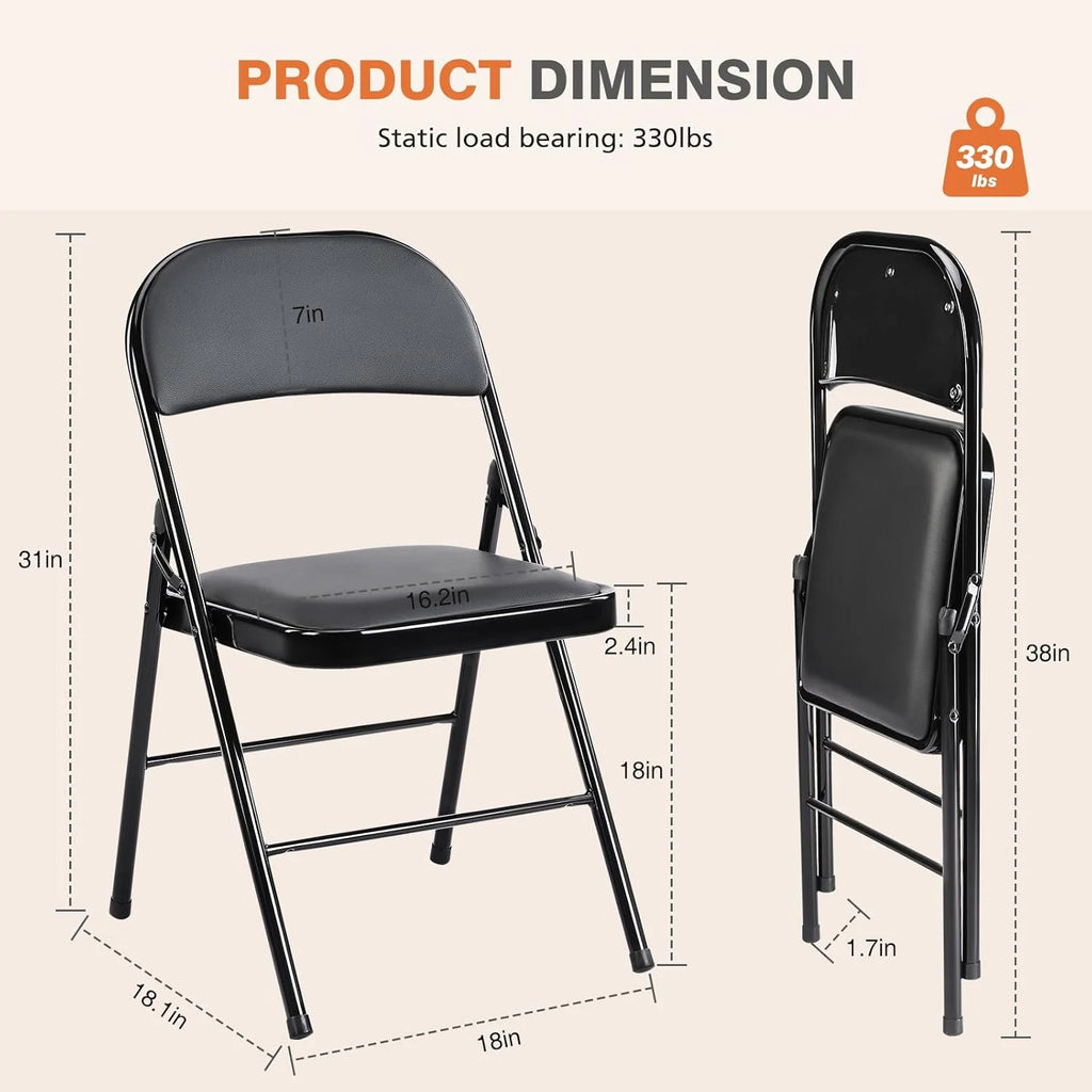 Sweetcrispy Folding Chair 12 Pack, Leather Padded Folding Chairs, Sturdy Metal Foldable Chairs