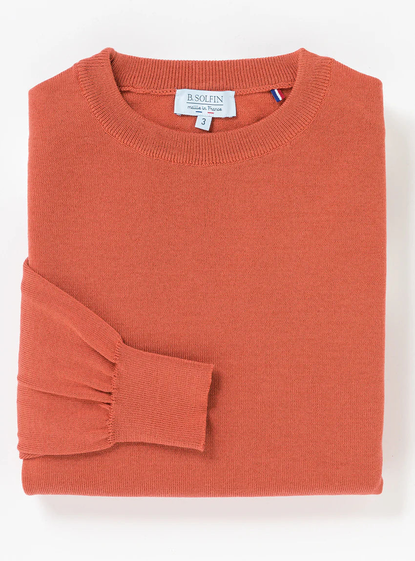 Pull homme col rond laine mérinos orange tendre