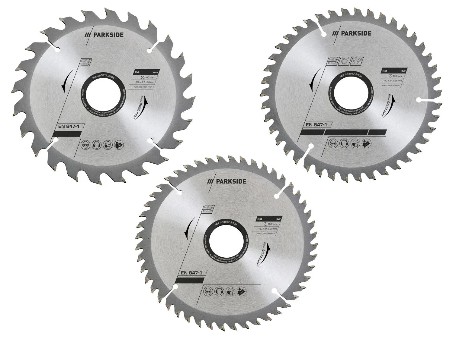 PARKSIDE Lame de scie circulaire, 160 mm, 24 dents, 42 dents, 48 dents