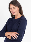Pull femme en laine mérinos col rond bleu marine