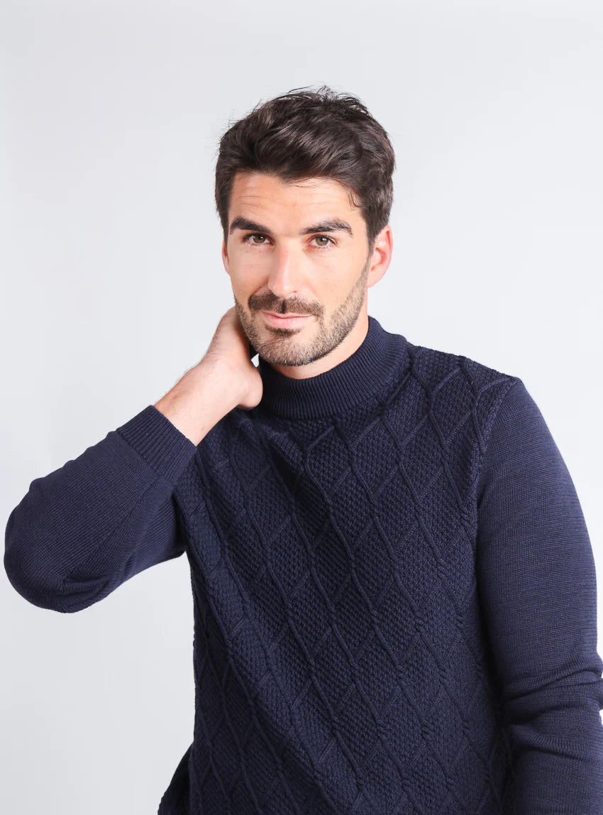 Pull homme en laine mérinos bleu marine