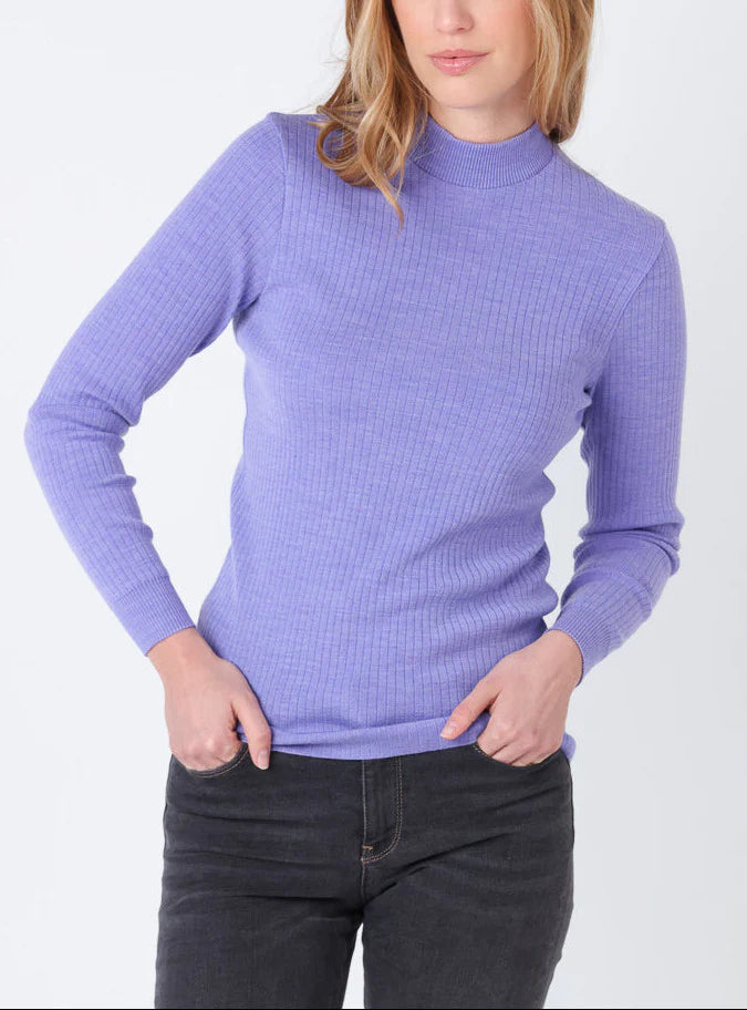 Pull chaussette  femme col cheminee laine mérinos Violet Parme
