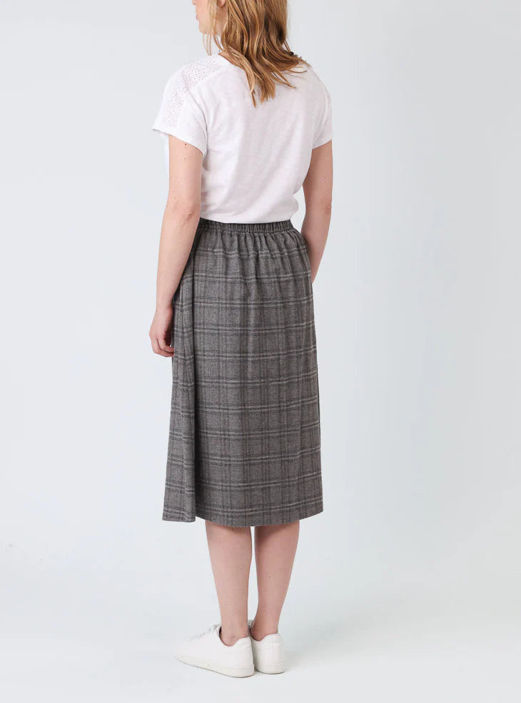 Jupe midi femme à carreaux gris