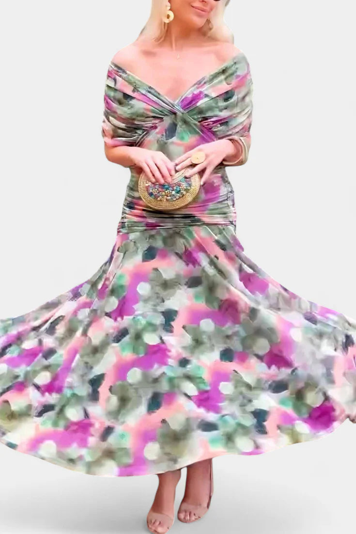 Robe longue plissée élégante à fleurs pour femme
