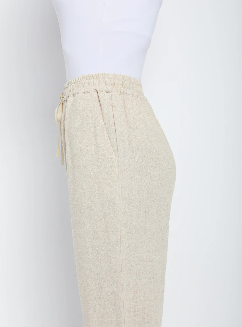 Pantalon fluide beige naturel en lin