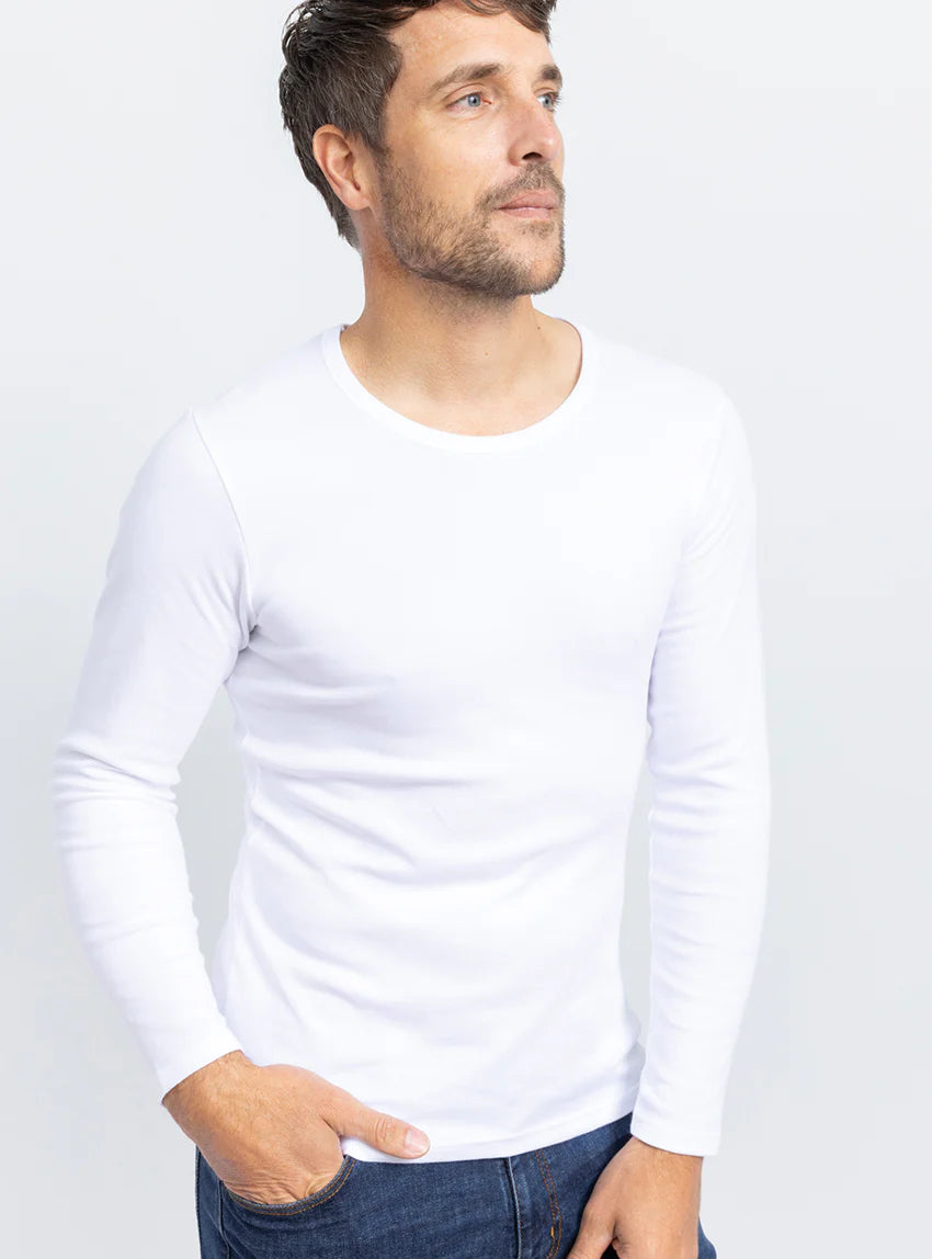 Tee-shirt homme manches longues en coton blanc