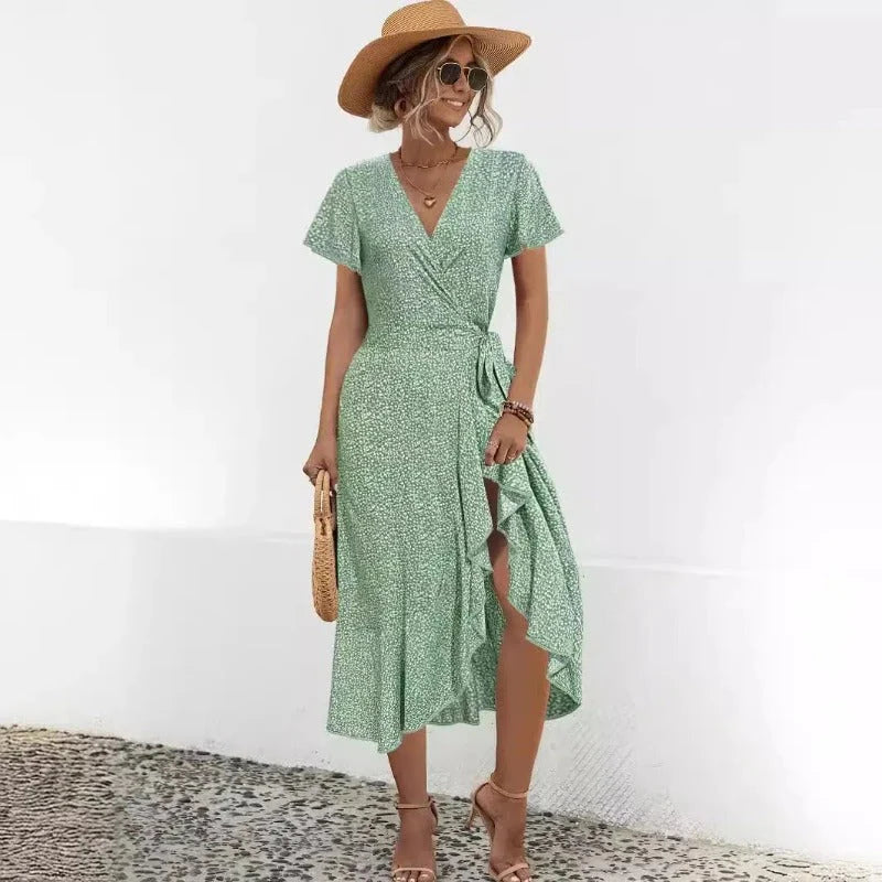 Sophie Paris | Robe mi-longue fleurie à col V