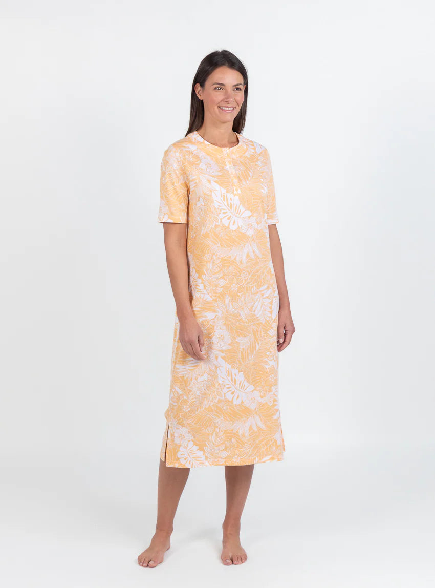 Chemise de nuit femme en coton jaune mangue