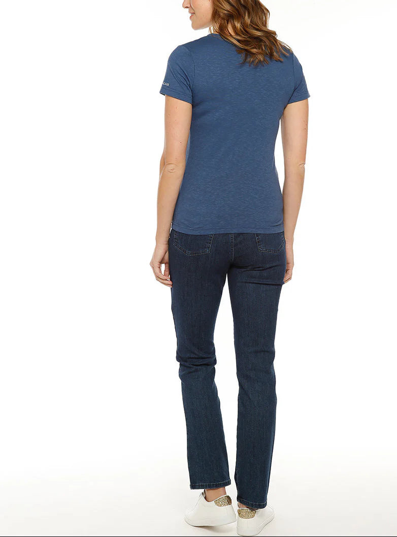 Tee-shirt femme uni bleu orage en coton