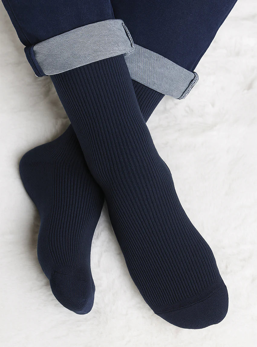 Mi-chaussettes pure laine bleu marine