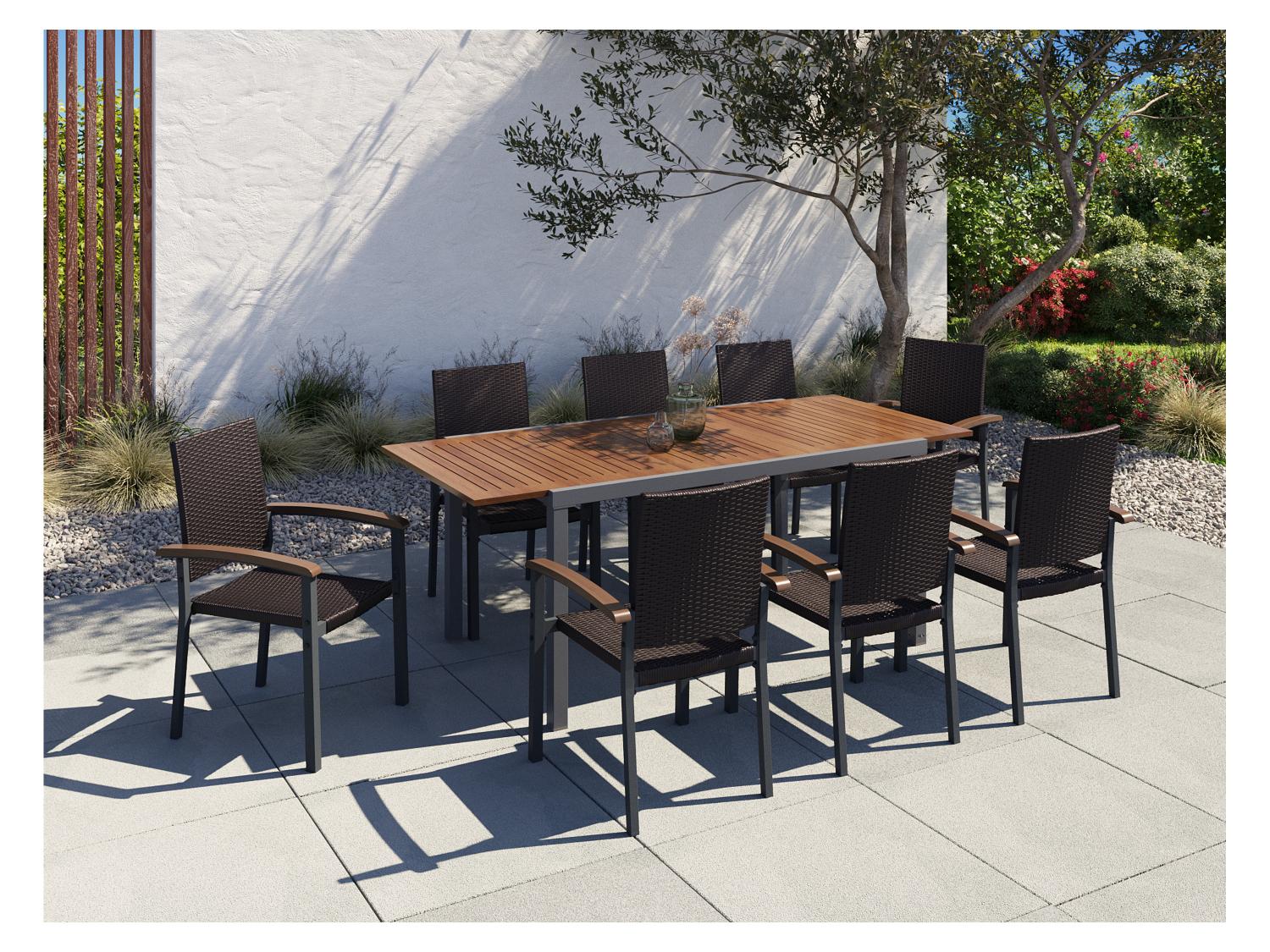 LIVARNO Table de jardin + Lot de 8 fauteuils en rsine tresse Valencia