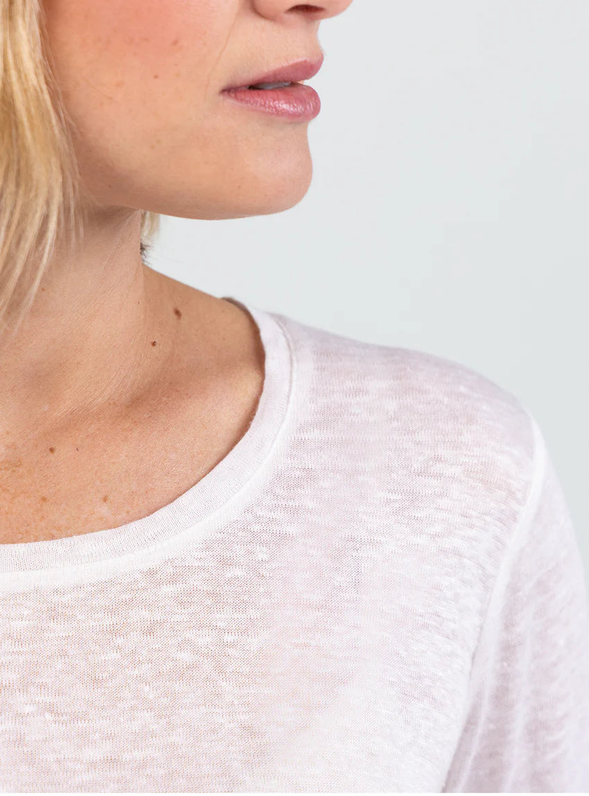 Tee-shirt femme en lin manches 3/4 blanc