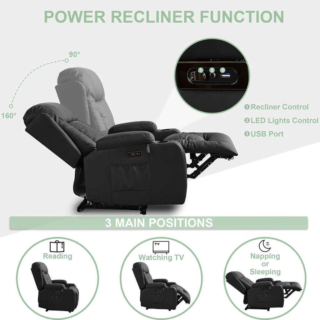 TUNYI Power Loveseat Recliner Sofa with Massage & Heat Home Theater Seating with Console Electric Recliner RV Sofa with USB/Outlet/Storage/Side Pocket/LED Light/Speaker (Brown, Loveseat)