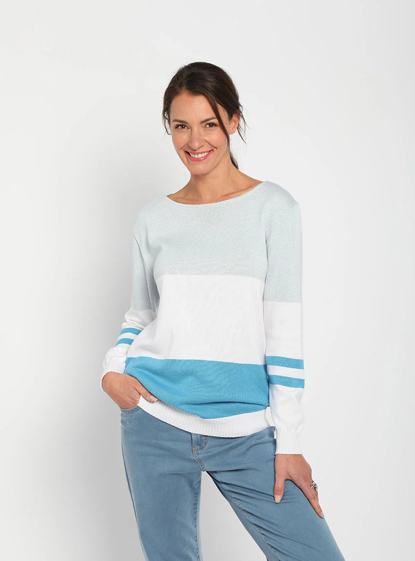 Pull femme rayé bleu pacifique