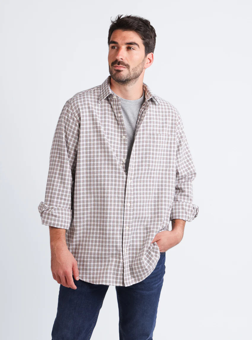 Chemise homme à carreaux coton et laine Beige Camel