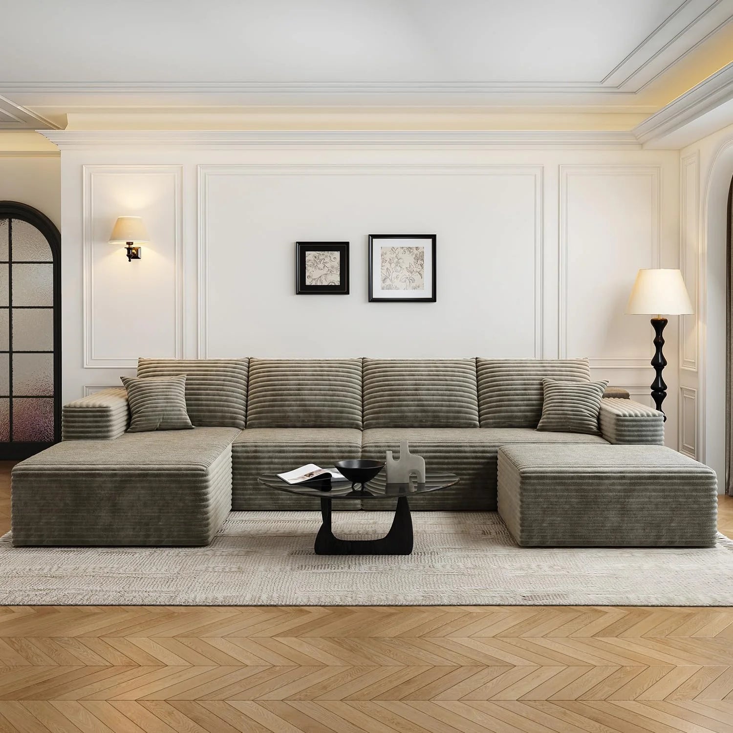107.5 Cloud Modular Sectional Sofa Couch with L-Shape Chaise,Modern Minimalist Upholstered Couches for Living Room Bedroom,Deep Seat Corner Couch，No Assembly Required (Black,Left Facing Chaise)