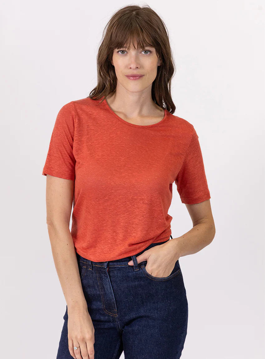 Tee-shirt femme en lin orange epice