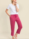 Pantacourt fluide femme en lin rose magenta