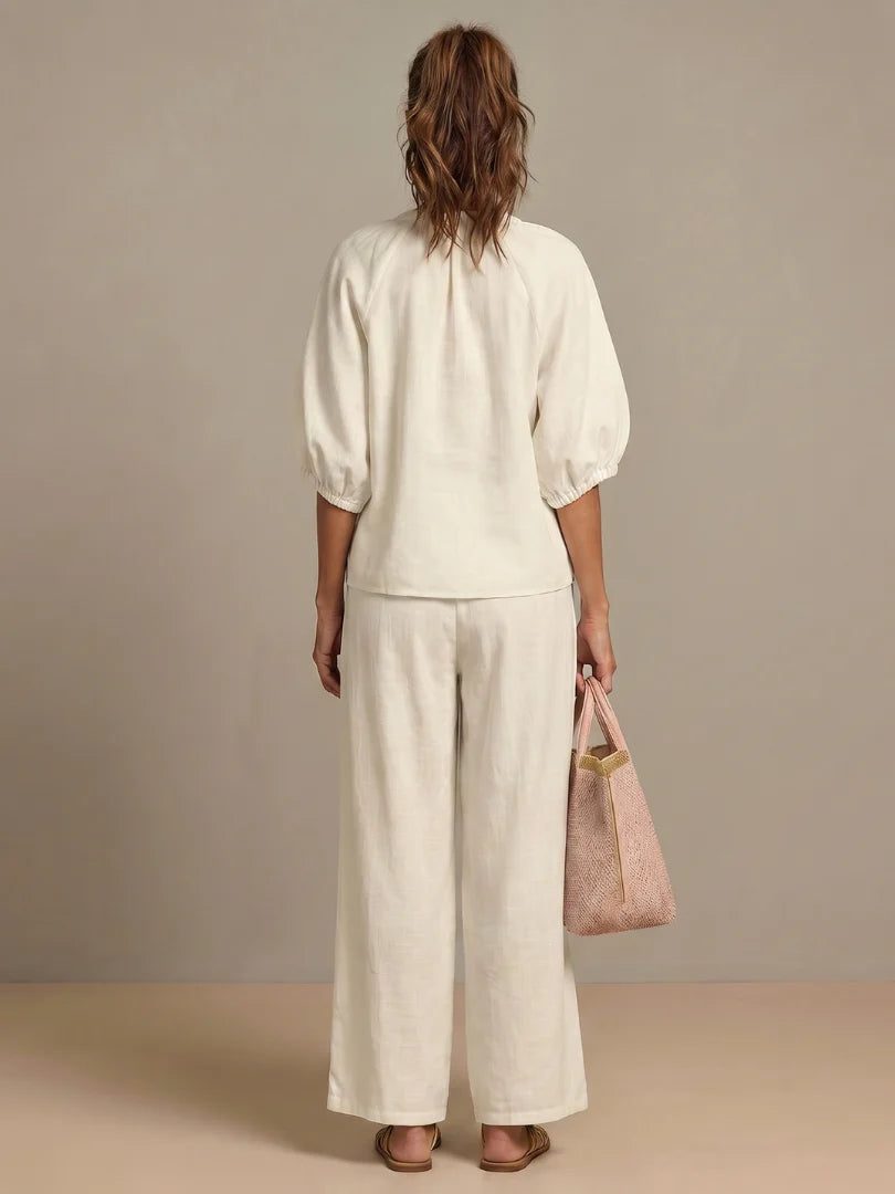 Ensemble blouse zippée et pantalon à jambes larges pour femme
