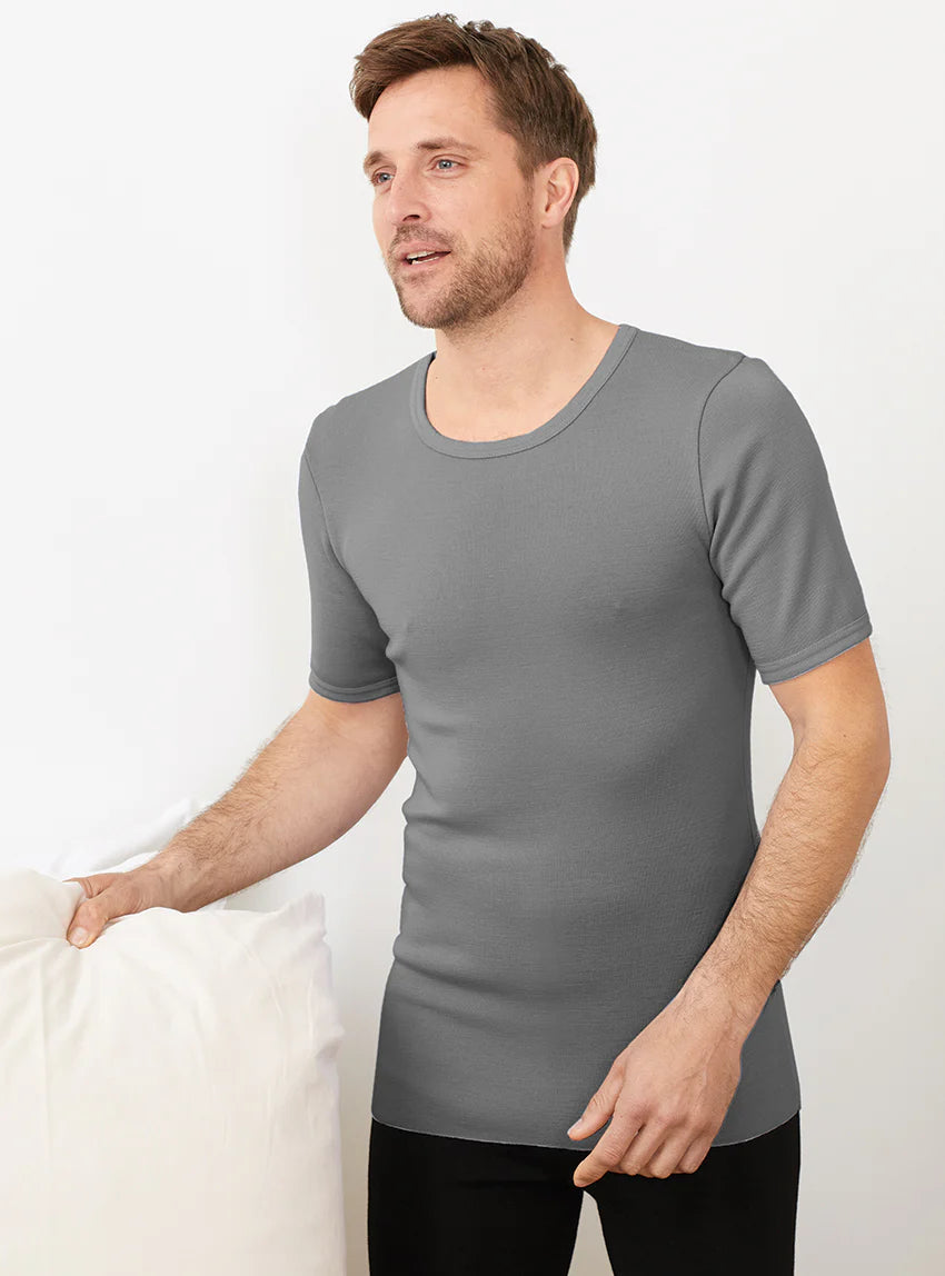 Tee-shirt thermique fin homme  laine mérinos gris léger