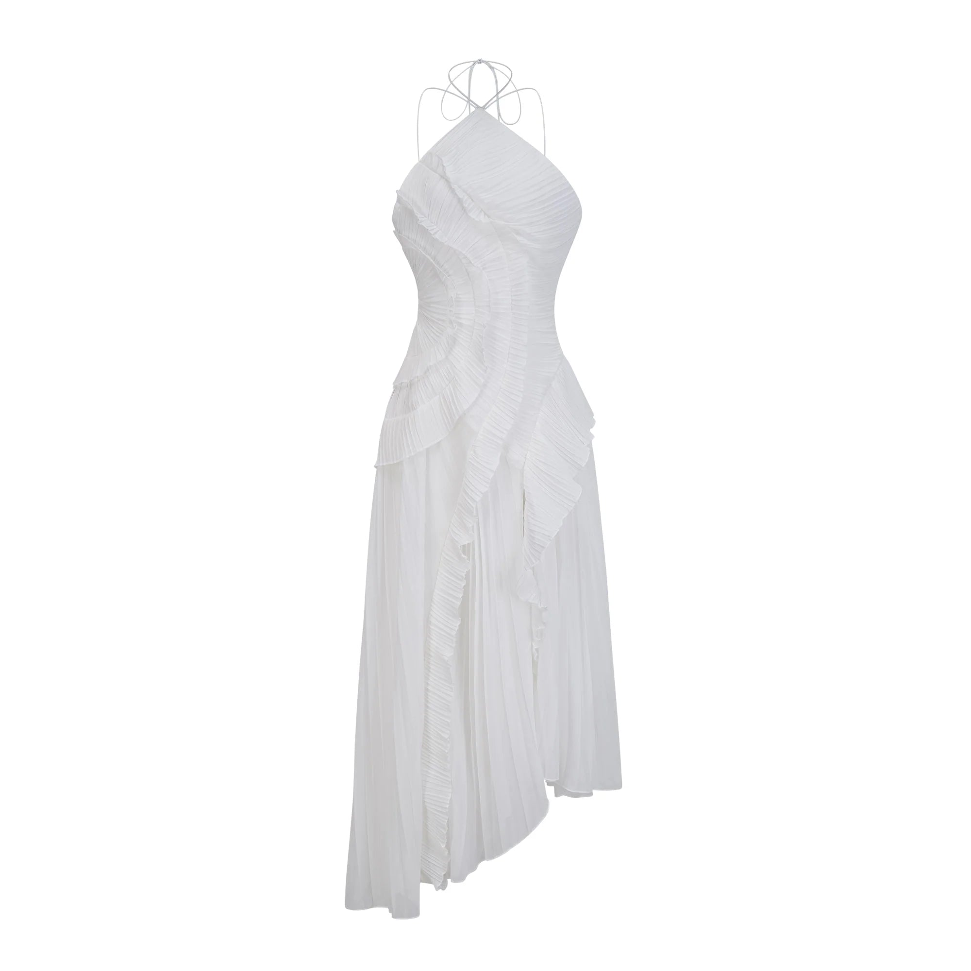 Robe mi-longue plissée blanche en forme de rose thé pour femmes