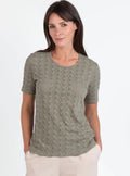 Tee-shirt femme en maille ajourée coton vert kaki