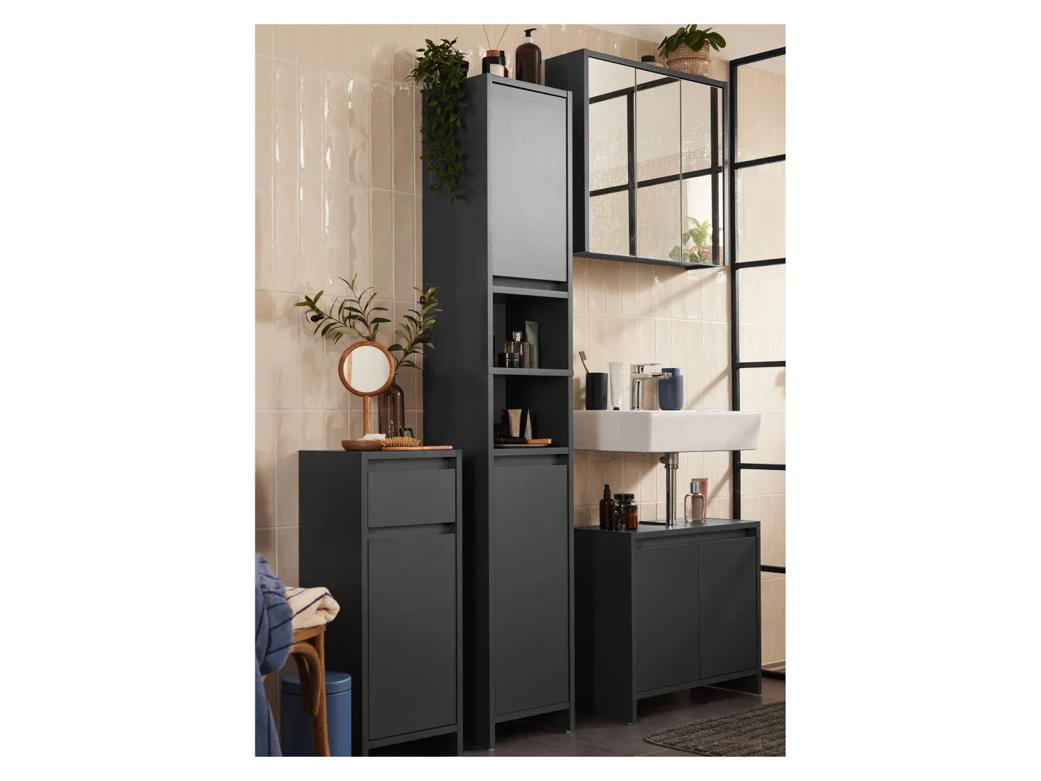 LIVARNO home Armoire de toilette OSLO, 65 x 60 x 17 cm, noir