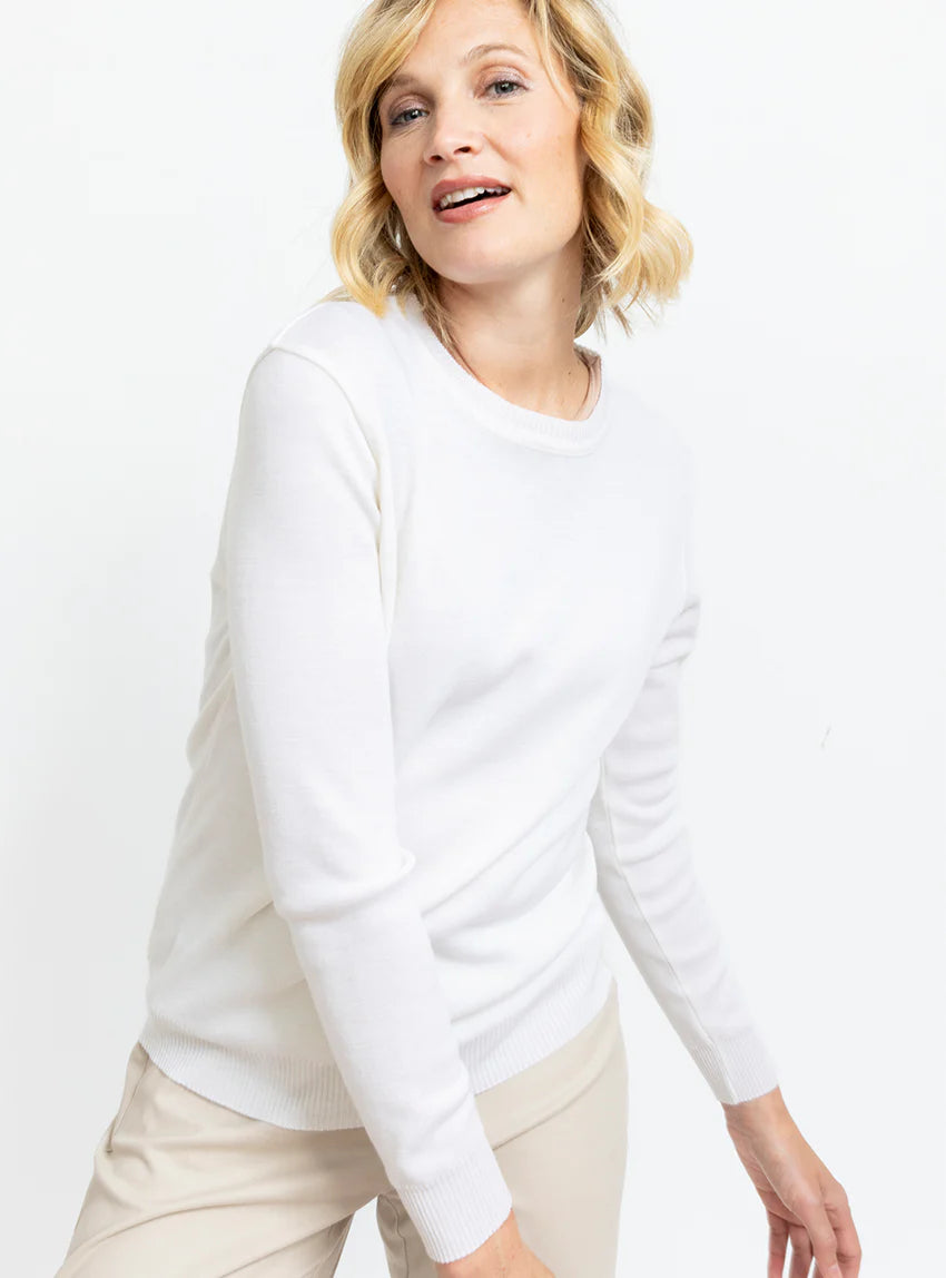 Pull femme en laine mérinos col rond Blanc Naturel