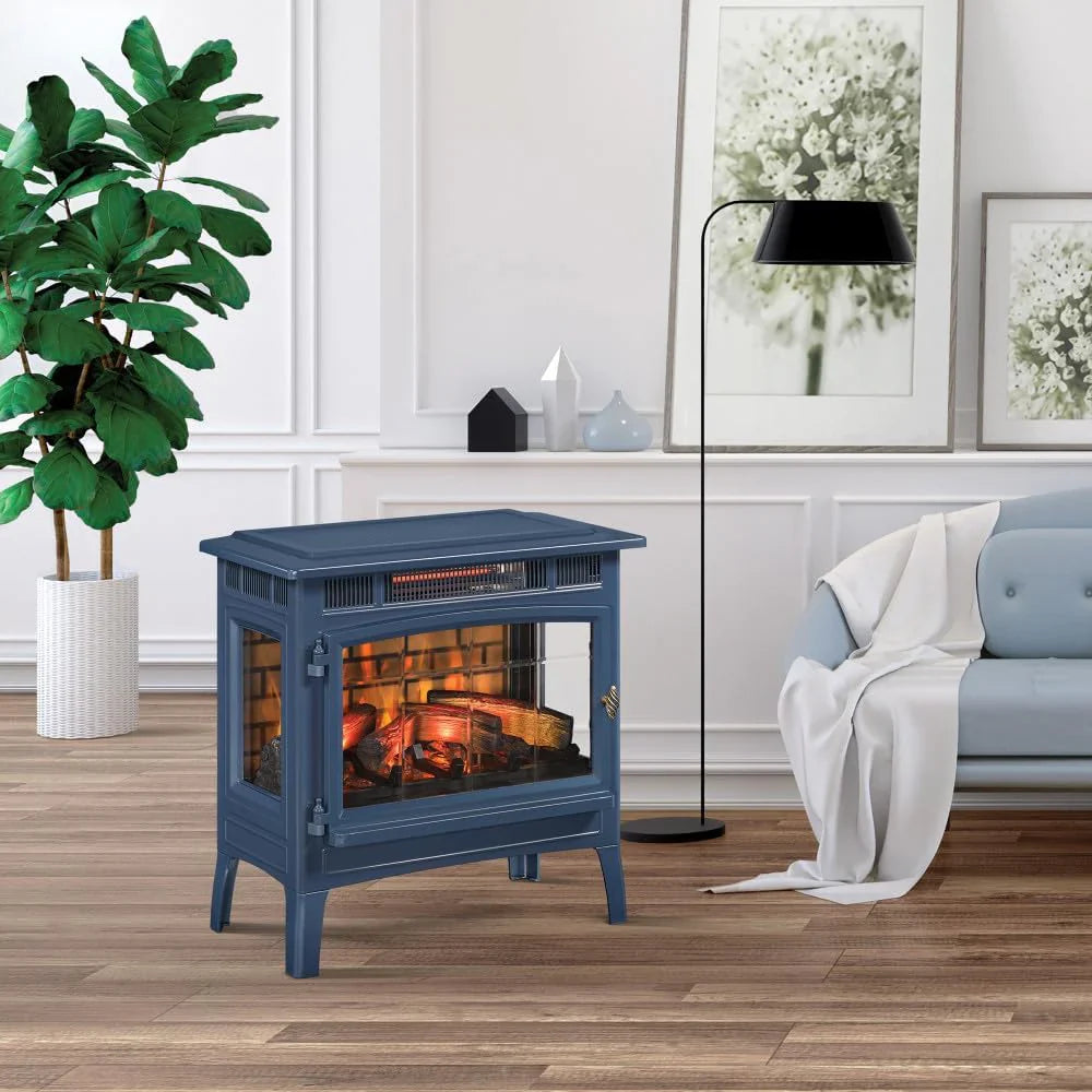 Freestanding Electric Fireplace Stove Heater with 3D Flame Effect for 1000 Sq. Ft